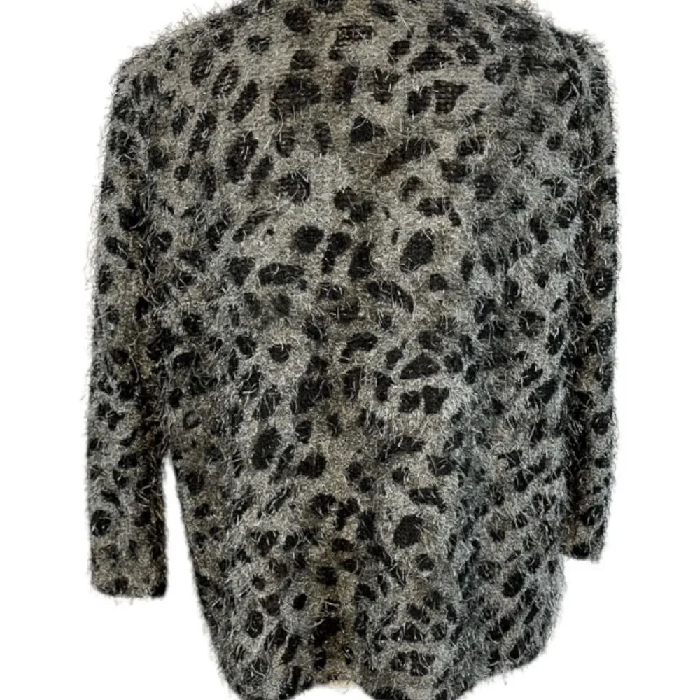 Vintage Isela Fuzzy Animal Print Cardigan Sweater In A Size Medium - Picture 9 of 15